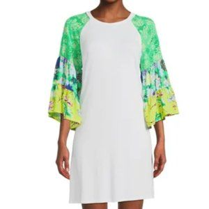 Pioneer Woman white dress with floral flared sleeves, Size XXXXL(24)